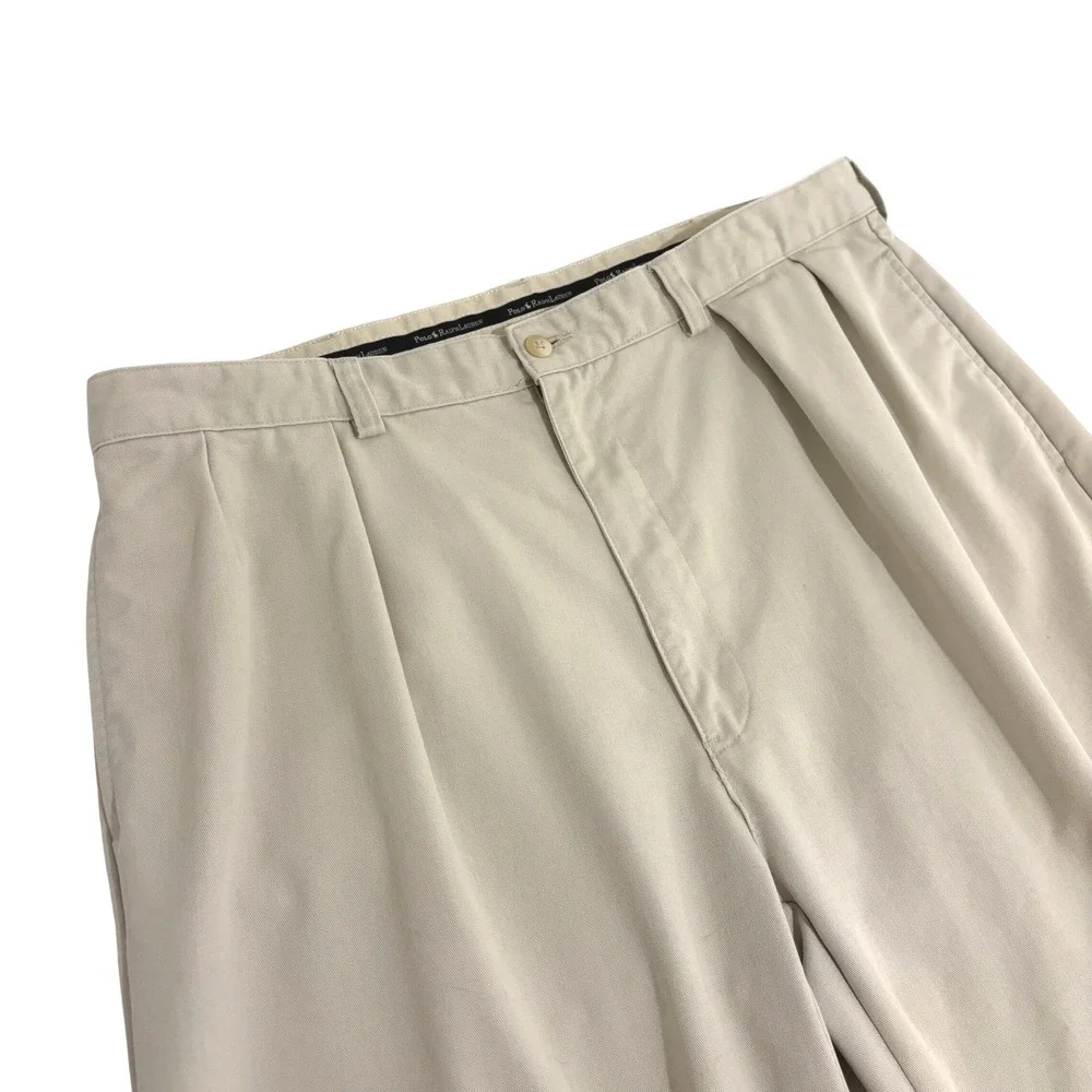 Polo Ralph Lauren Double Pleated Andrew Pant Mens 38x31 Khaki Tan Chino Relaxed